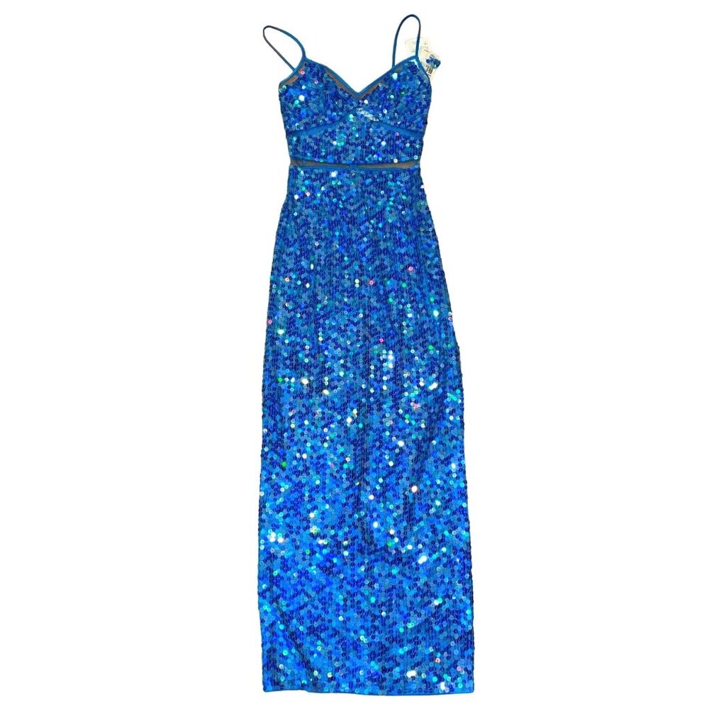 Adrianna Papell Papell Boutique Evening Dress Blue Size 6 Slit Sequin Royal Prom